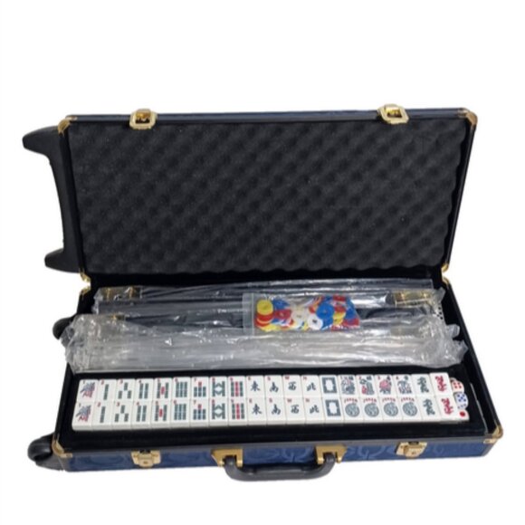 American Mah Jong Set NEW Blue Hard Sided Rolling Luggage Case w/Dbl Lock Close - Picture 6 of 10